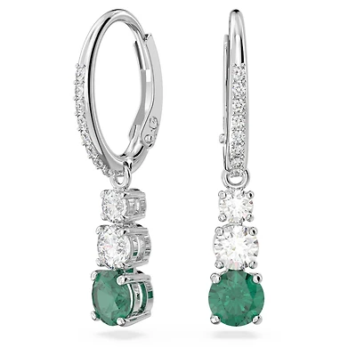 Attract Trilogy hoop earrings, Round cut, Green, Rhodium plated by SWAROVSKI