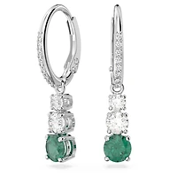 Attract Trilogy hoop earrings, Round cut, Green, Rhodium plated by SWAROVSKI