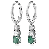 Attract Trilogy hoop earrings, Round cut, Green, Rhodium plated by SWAROVSKI