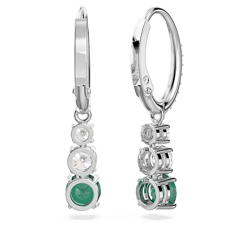 Attract Trilogy hoop earrings, Round cut, Green, Rhodium plated by SWAROVSKI