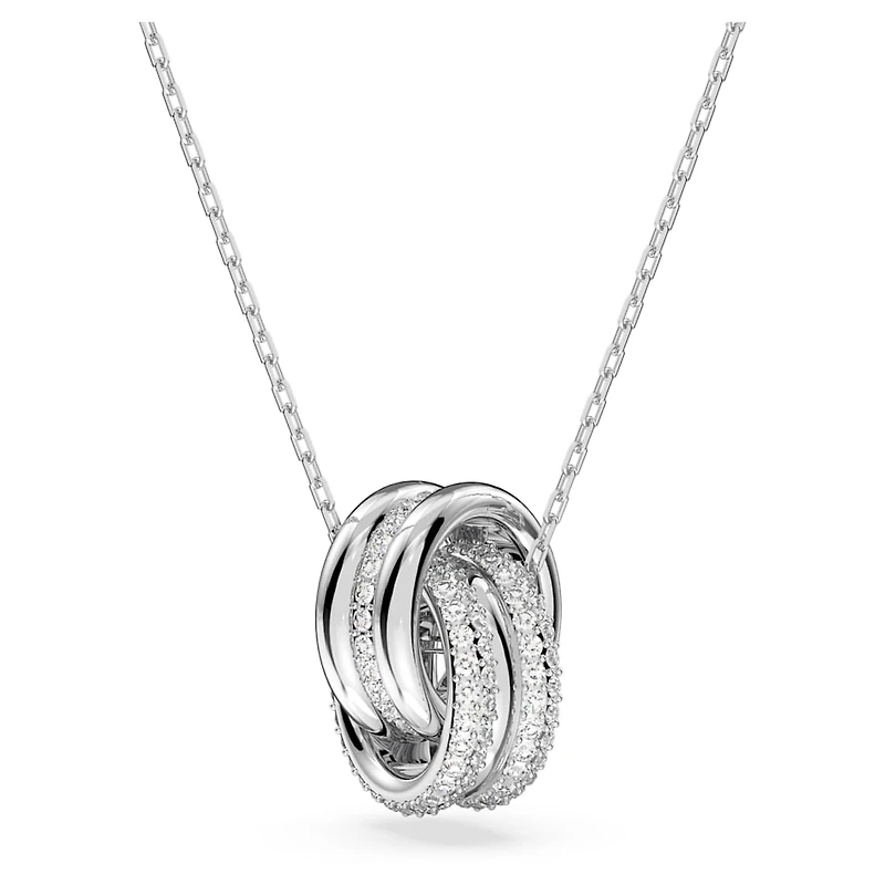 Hyperbola pendant, Intertwined circles, White, Rhodium plated by SWAROVSKI
