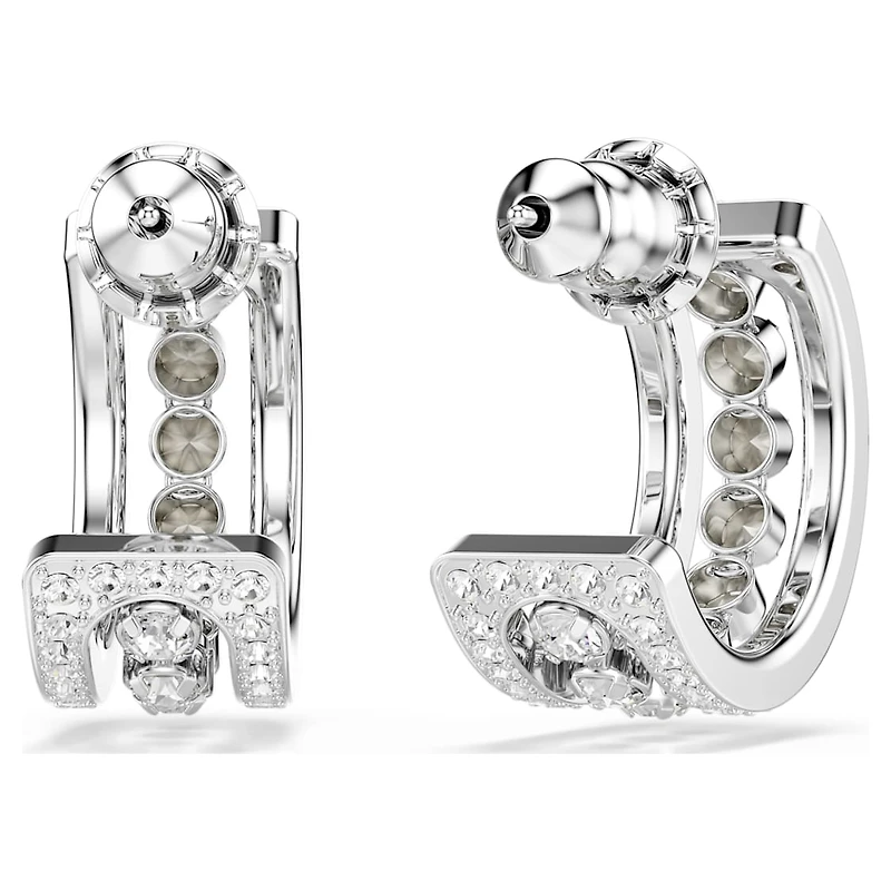 Hyperbola hoop earrings, White, Rhodium plated by SWAROVSKI
