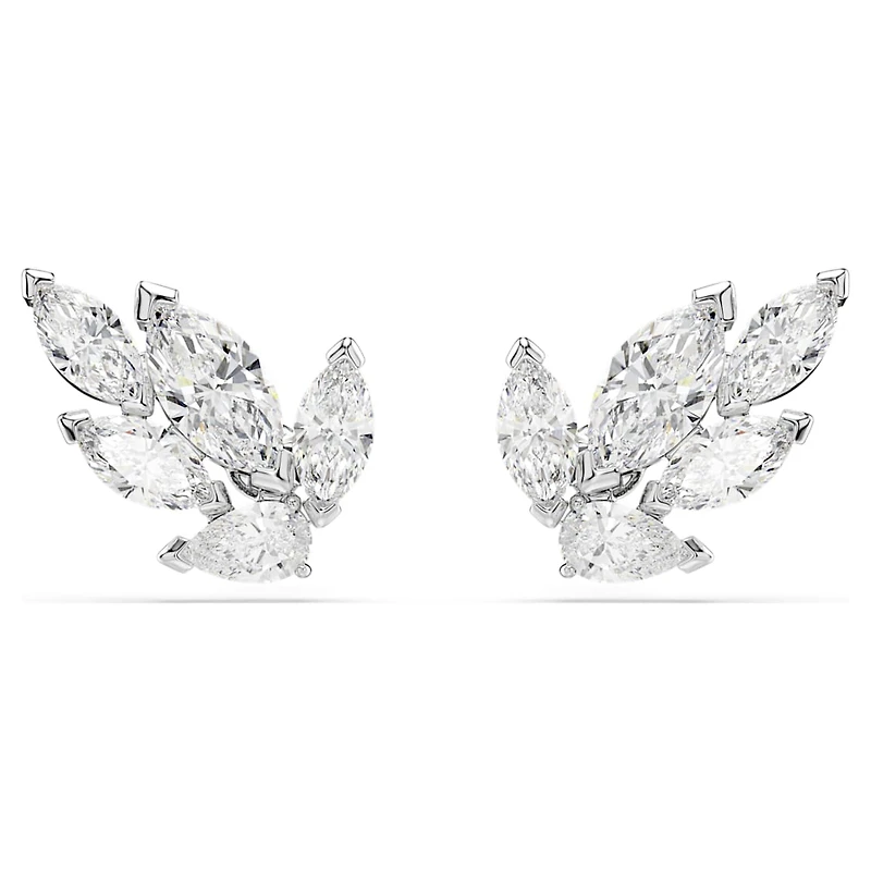 Louison stud earrings, Leaf, White, Rhodium plated by SWAROVSKI