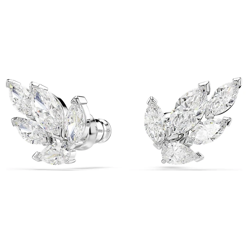 Louison stud earrings, Leaf, White, Rhodium plated by SWAROVSKI