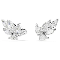 Louison stud earrings, Leaf, White, Rhodium plated by SWAROVSKI
