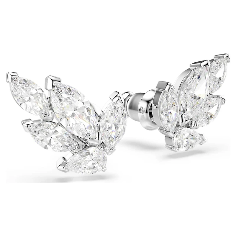 Louison stud earrings, Leaf, White, Rhodium plated by SWAROVSKI