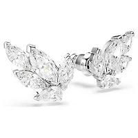 Louison stud earrings, Leaf, White, Rhodium plated by SWAROVSKI