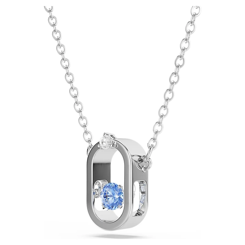 Una necklace, Round cut, Oval shape, Blue, Rhodium plated by SWAROVSKI