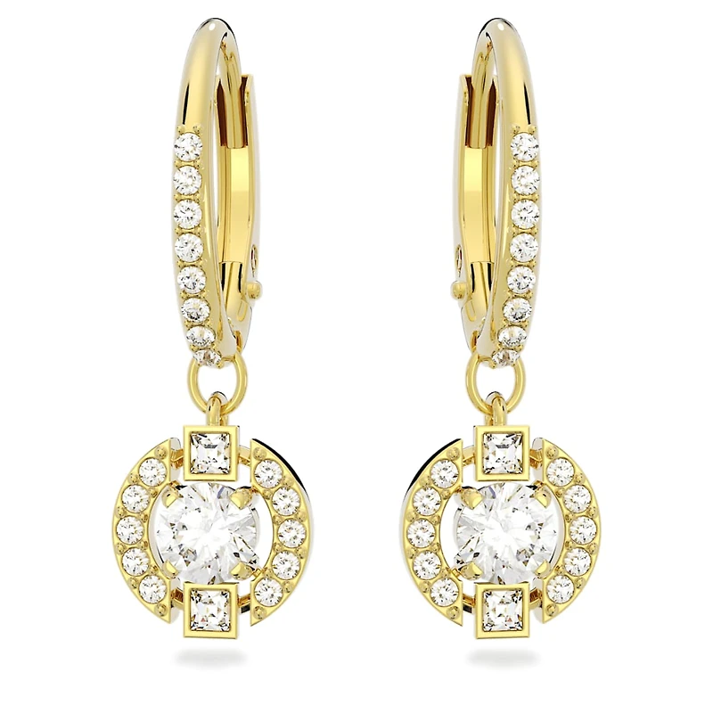 Una drop earrings, Round cut, White, Gold-tone plated by SWAROVSKI