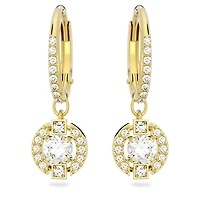 Una drop earrings, Round cut, White, Gold-tone plated by SWAROVSKI
