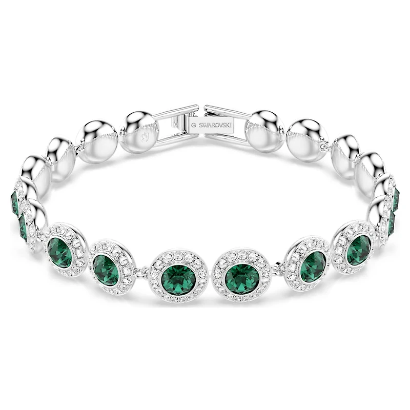 Una Angelic bracelet, Round cut, Pavé, Medium, Green, Rhodium plated by SWAROVSKI