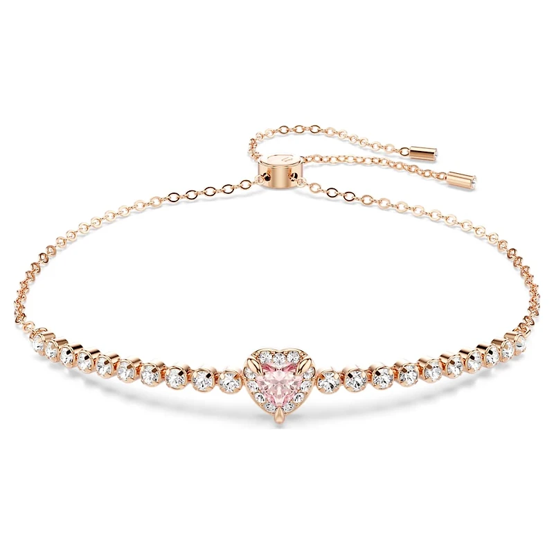 One bracelet, Heart, Pink, Rose gold-tone plated by SWAROVSKI