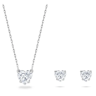 Stilla Attract set, Heart, White, Rhodium plated by SWAROVSKI
