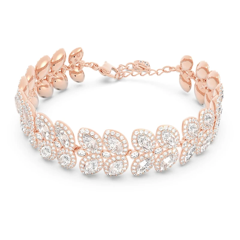 Baron bracelet, Leaf, White, Rose gold-tone plated by SWAROVSKI