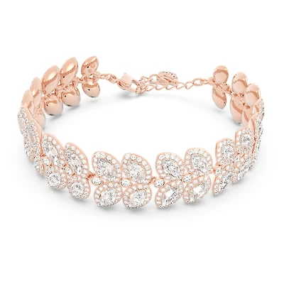 Baron bracelet, Leaf, White, Rose gold-tone plated by SWAROVSKI