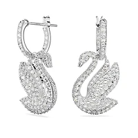 Swarovski Iconic Swan drop earrings, Swan, White, Rhodium plated by SWAROVSKI