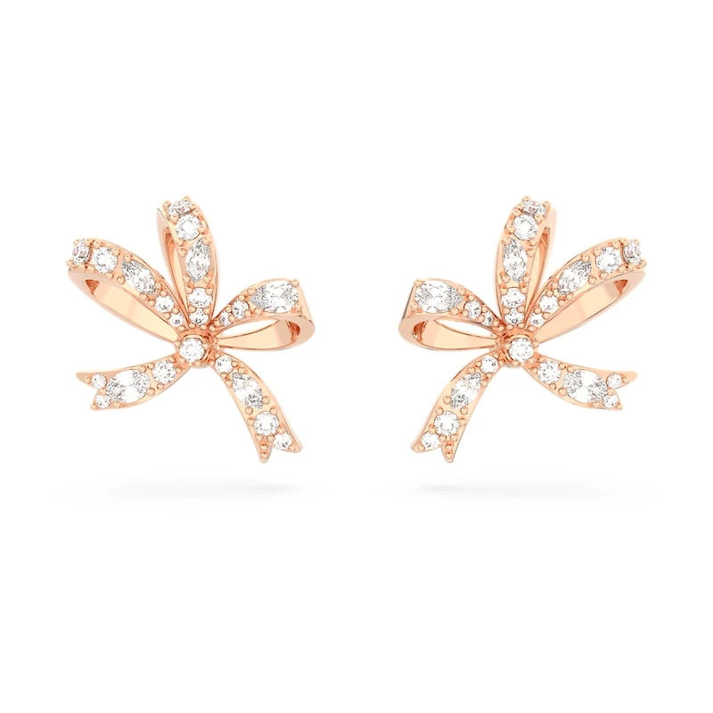 Volta stud earrings, Bow, Small, White, Rose gold-tone plated by SWAROVSKI