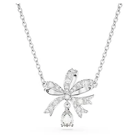 Volta necklace, Bow, Small, White, Rhodium plated by SWAROVSKI