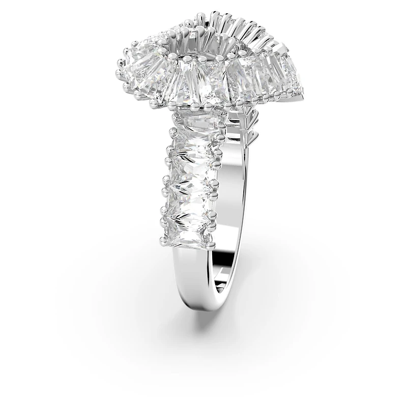 Matrix ring, Mixed cuts, Heart, White, Rhodium plated by SWAROVSKI