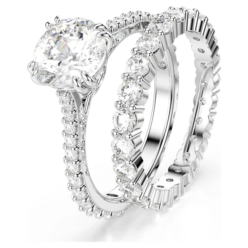 Stilla ring, Set (2), Round cut, White, Rhodium plated by SWAROVSKI