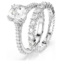 Stilla ring, Set (2), Round cut, White, Rhodium plated by SWAROVSKI
