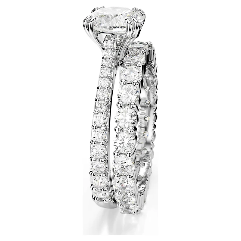 Stilla ring, Set (2), Round cut, White, Rhodium plated by SWAROVSKI