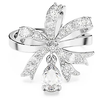 Volta cocktail ring, Bow, White, Rhodium plated by SWAROVSKI