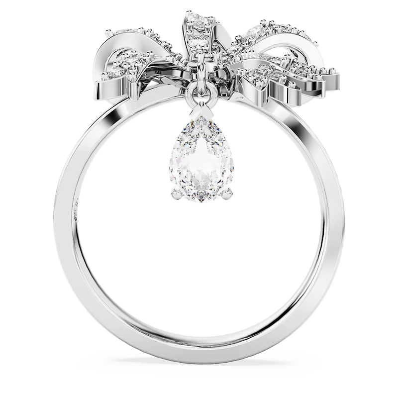 Volta cocktail ring, Bow, White, Rhodium plated by SWAROVSKI