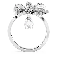 Volta cocktail ring, Bow, White, Rhodium plated by SWAROVSKI