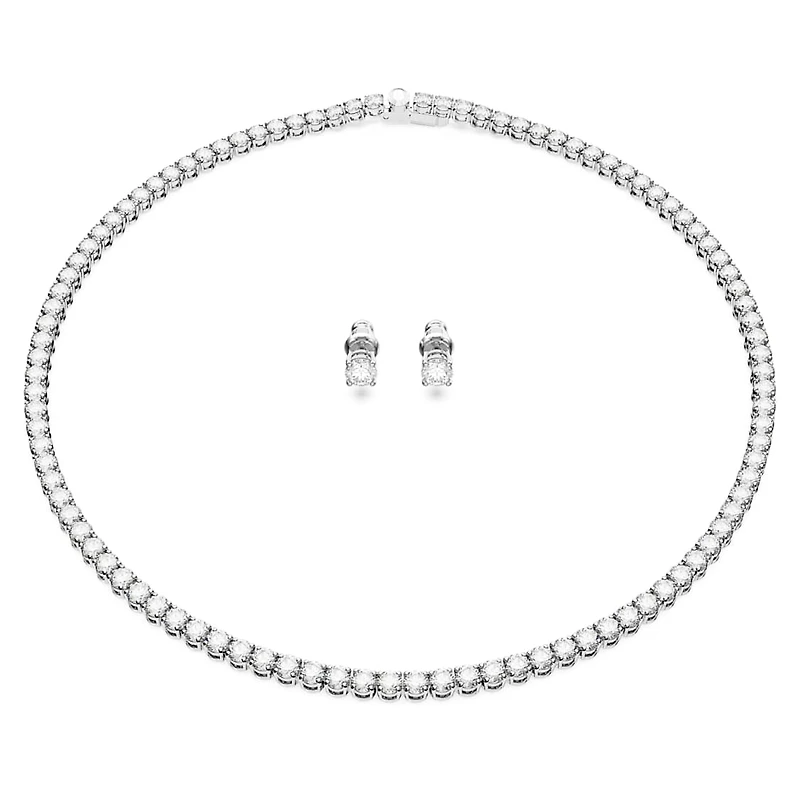 Matrix Tennis set, Round cut, White, Rhodium plated by SWAROVSKI