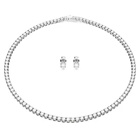 Matrix Tennis set, Round cut, White, Rhodium plated by SWAROVSKI