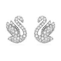 Swan stud earrings, Swan, White, Rhodium plated by SWAROVSKI