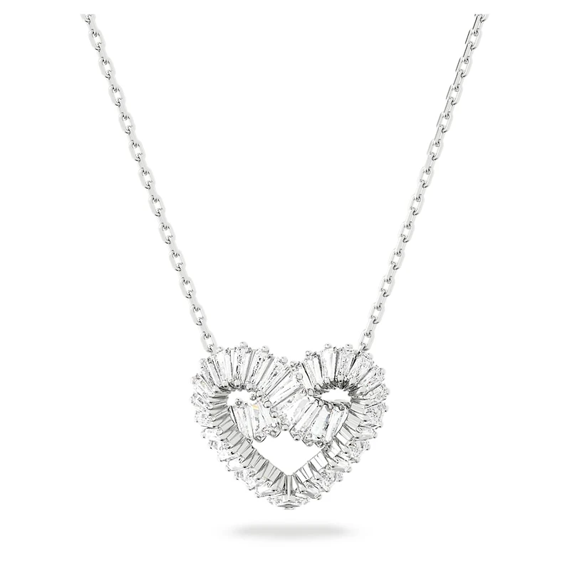Matrix pendant, Mixed cuts, Heart, White, Rhodium plated by SWAROVSKI