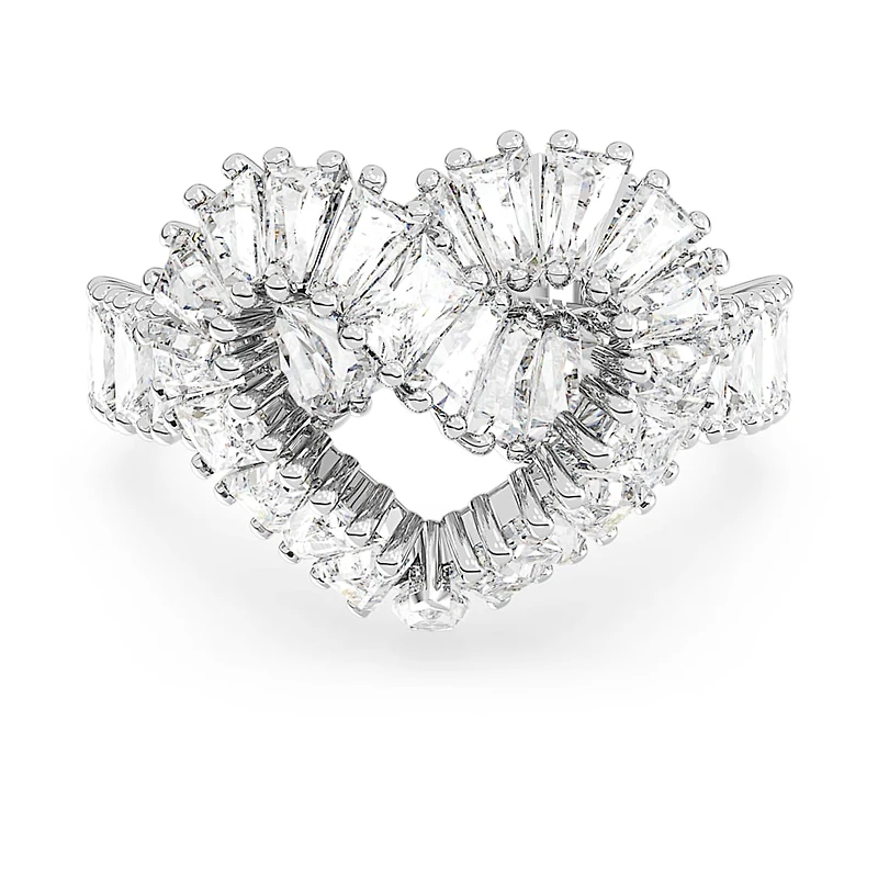 Matrix ring, Mixed cuts, Heart, White, Rhodium plated by SWAROVSKI