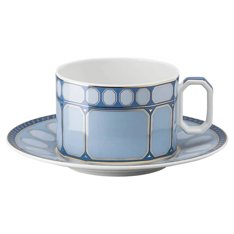 Signum teacup with saucer, Porcelain, Blue by SWAROVSKI
