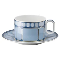 Signum teacup with saucer, Porcelain, Blue by SWAROVSKI