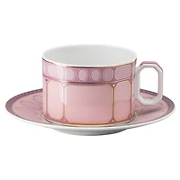Signum teacup with saucer, Porcelain, Pink by SWAROVSKI