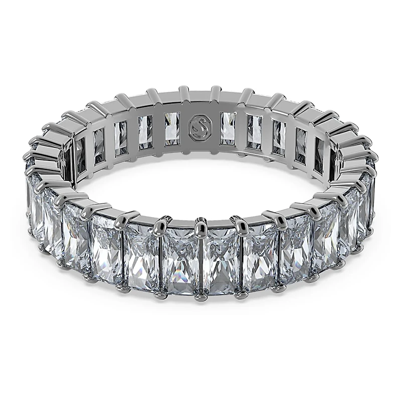 Matrix ring, Baguette cut, Gray, Ruthenium plated by SWAROVSKI