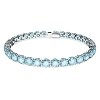 Matrix Tennis bracelet, Round cut, Blue, Rhodium plated by SWAROVSKI