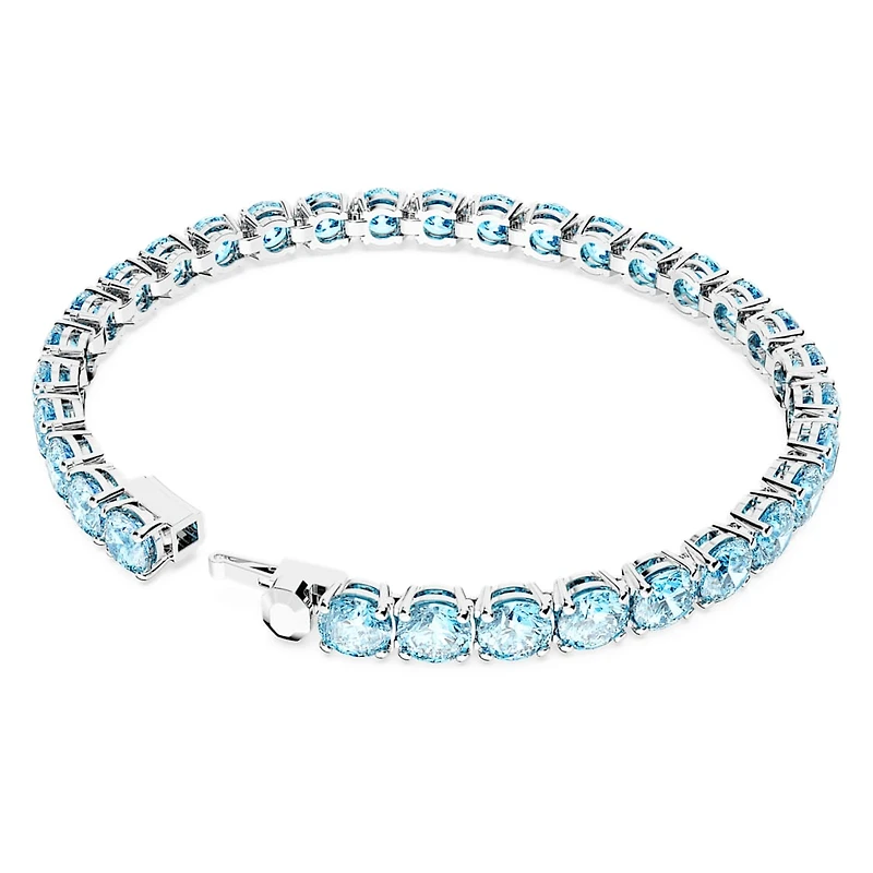 Matrix Tennis bracelet, Round cut, Blue, Rhodium plated by SWAROVSKI