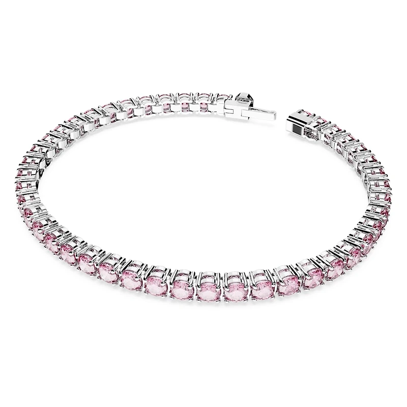 Matrix Tennis bracelet, Round cut, Pink, Rhodium plated by SWAROVSKI