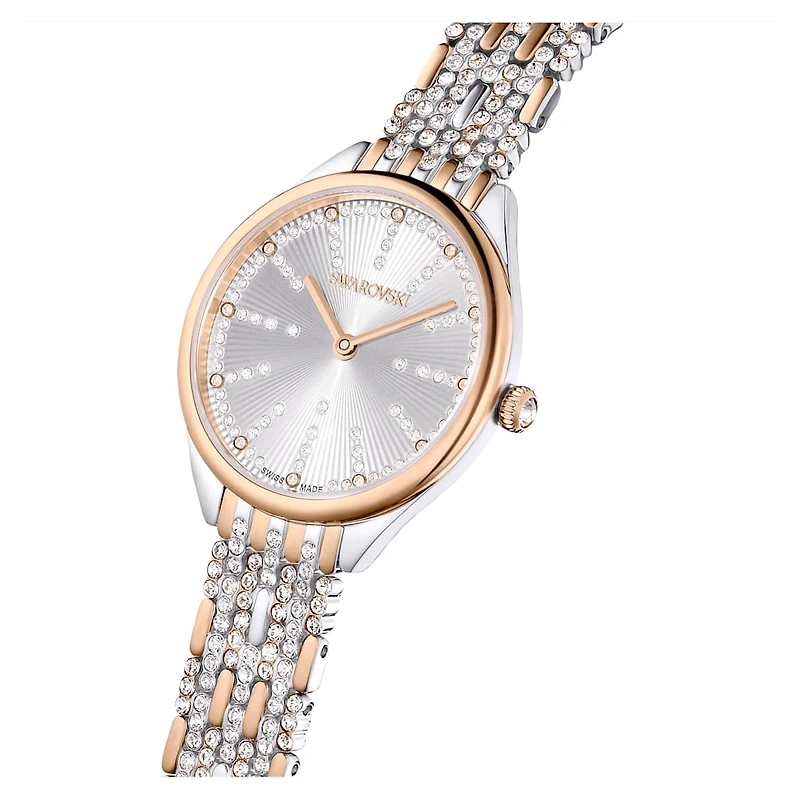Attract watch, Swiss Made, Pavé, Crystal bracelet, Rose gold tone, Mixed metal finish by SWAROVSKI