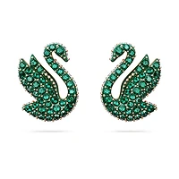 Swan stud earrings, Swan, Green, Rose gold-tone plated by SWAROVSKI