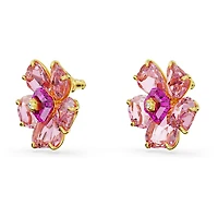 Idyllia stud earrings, Flower, Pink, Gold-tone plated by SWAROVSKI