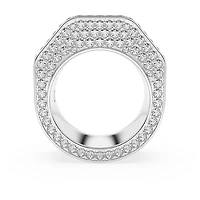 Dextera cocktail ring, Octagon shape, Pavé, White, Rhodium plated by SWAROVSKI