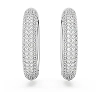 Dextera hoop earrings, Medium, White, Rhodium plated by SWAROVSKI