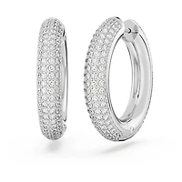Dextera hoop earrings, Medium, White, Rhodium plated by SWAROVSKI