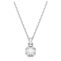 Birthstone pendant, Square cut, April, White, Rhodium plated by SWAROVSKI