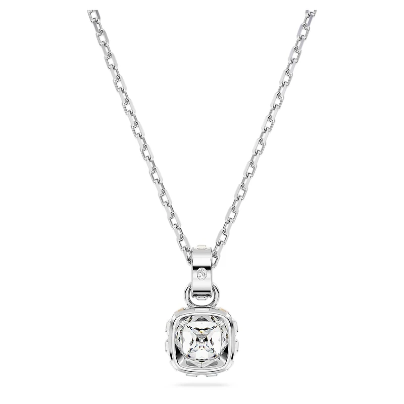 Birthstone pendant, Square cut, April, White, Rhodium plated by SWAROVSKI