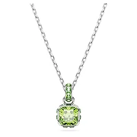 Birthstone pendant, Square cut, August, Green, Rhodium plated by SWAROVSKI